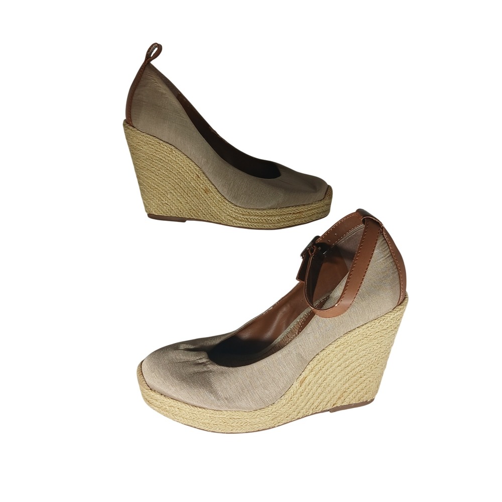 BCBGeneration Espadrille Wedge Heels 8.5 Taupe Brown Ankle Strap Boho Summer